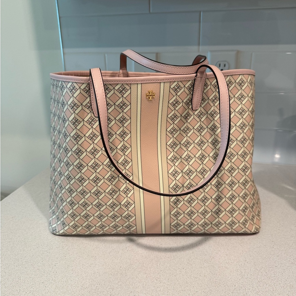 Tory Burch Geometric Pink and Tan Tote